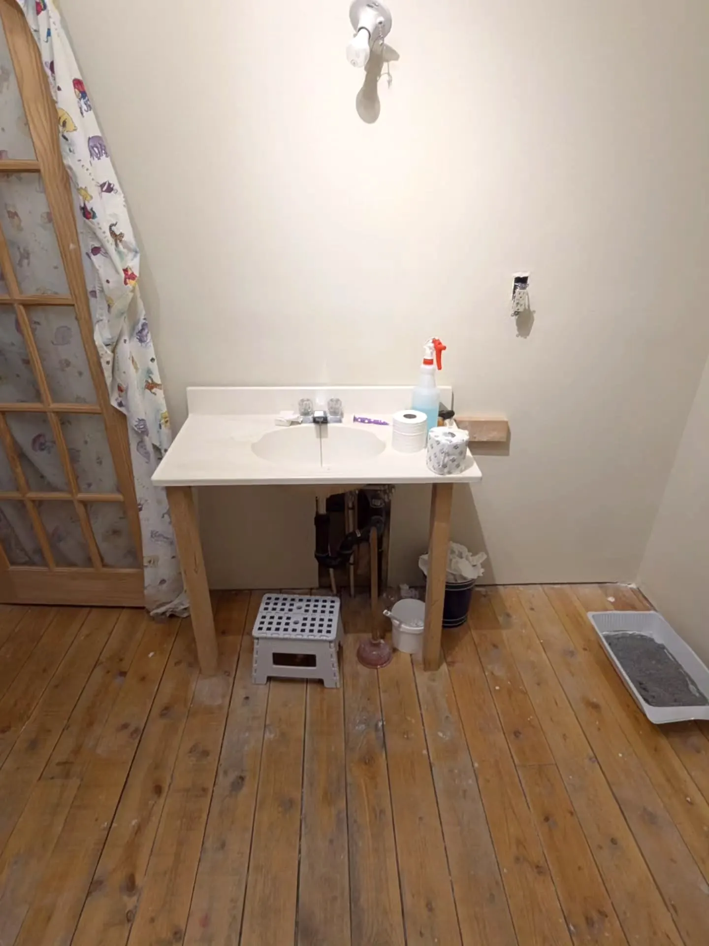 Vanity wall in the renovated bathroom