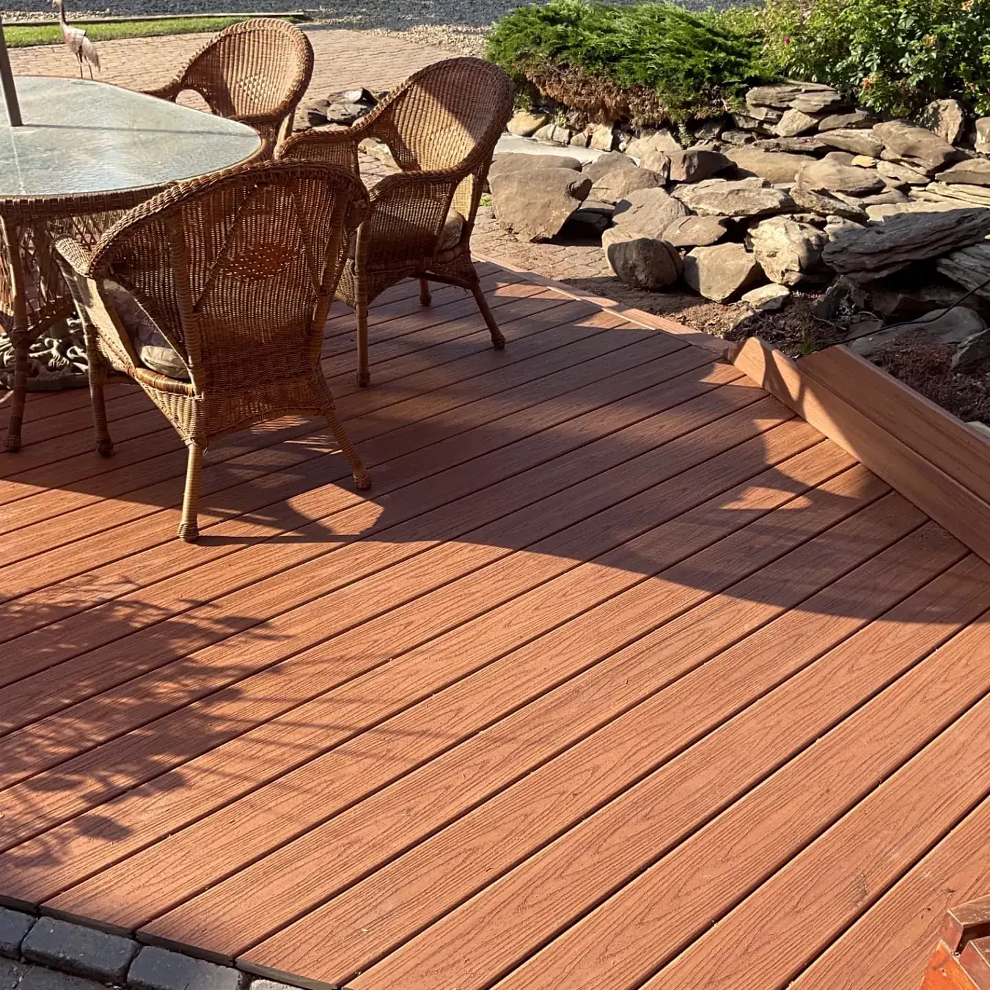 Deck corner with wicker chairs