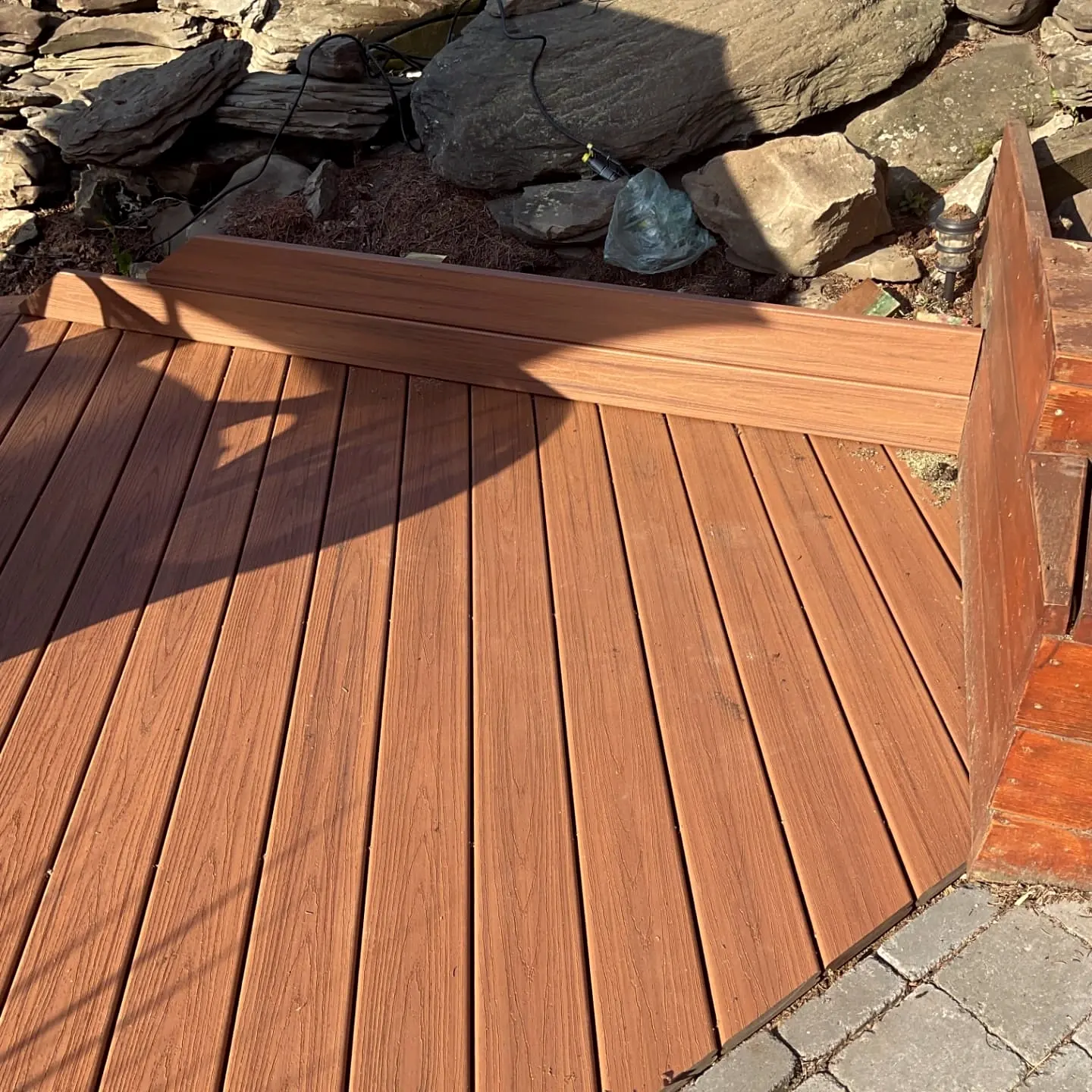 Close-up of Trex Tiki Torch deck boards