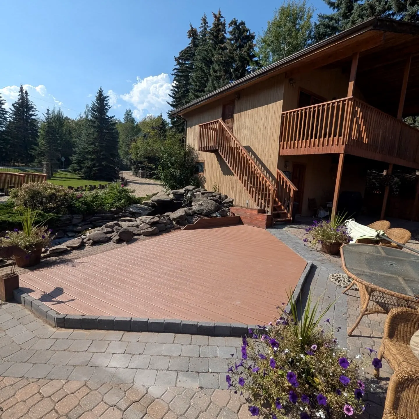 The angled deck from across the yard