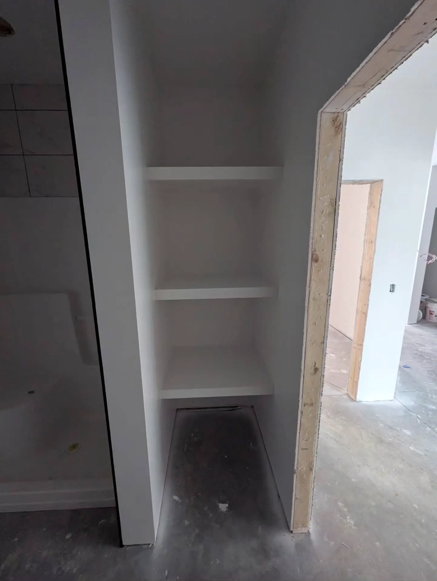 Painted shelves in a closet