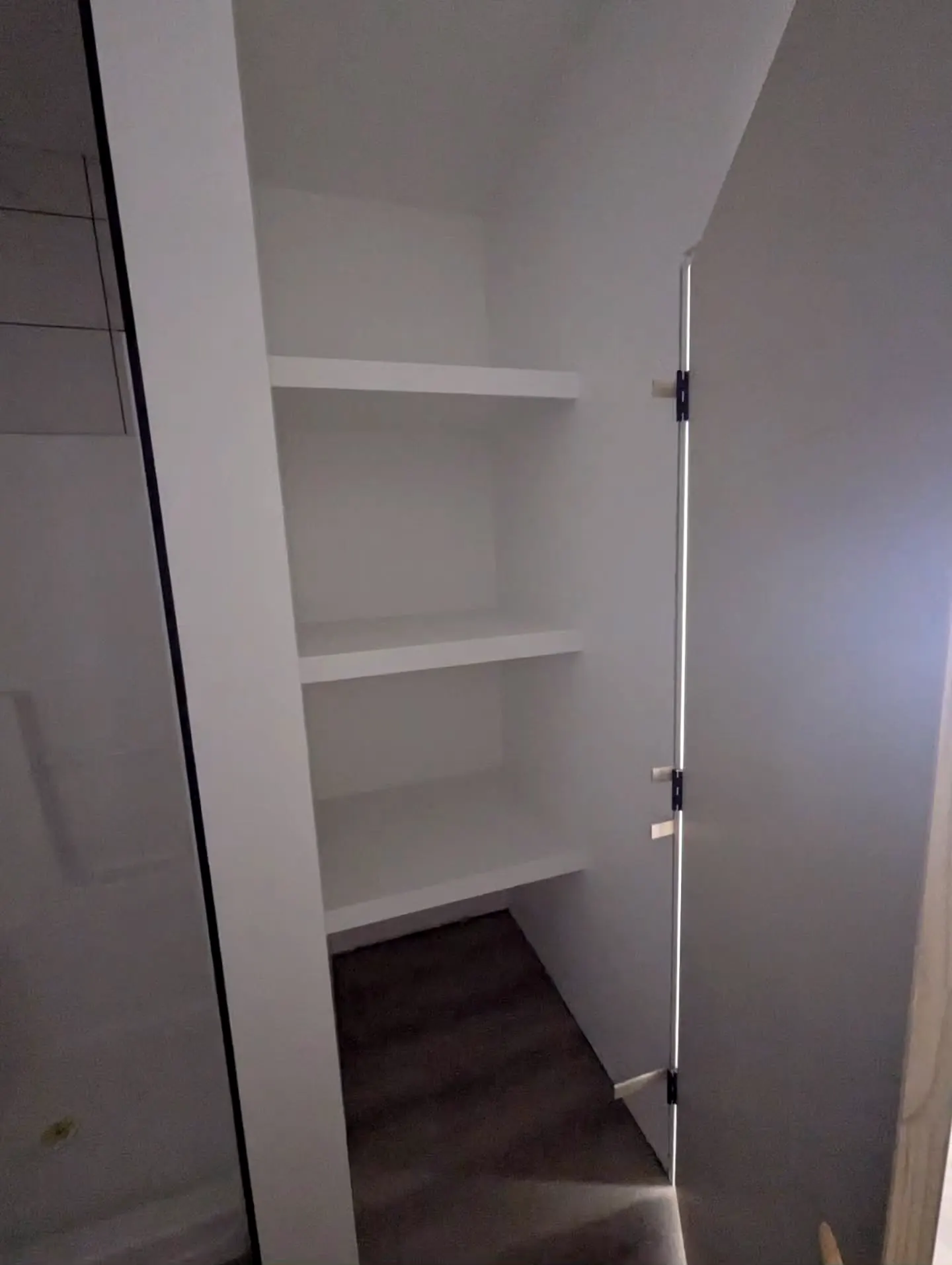 Closet shelving with the door hung