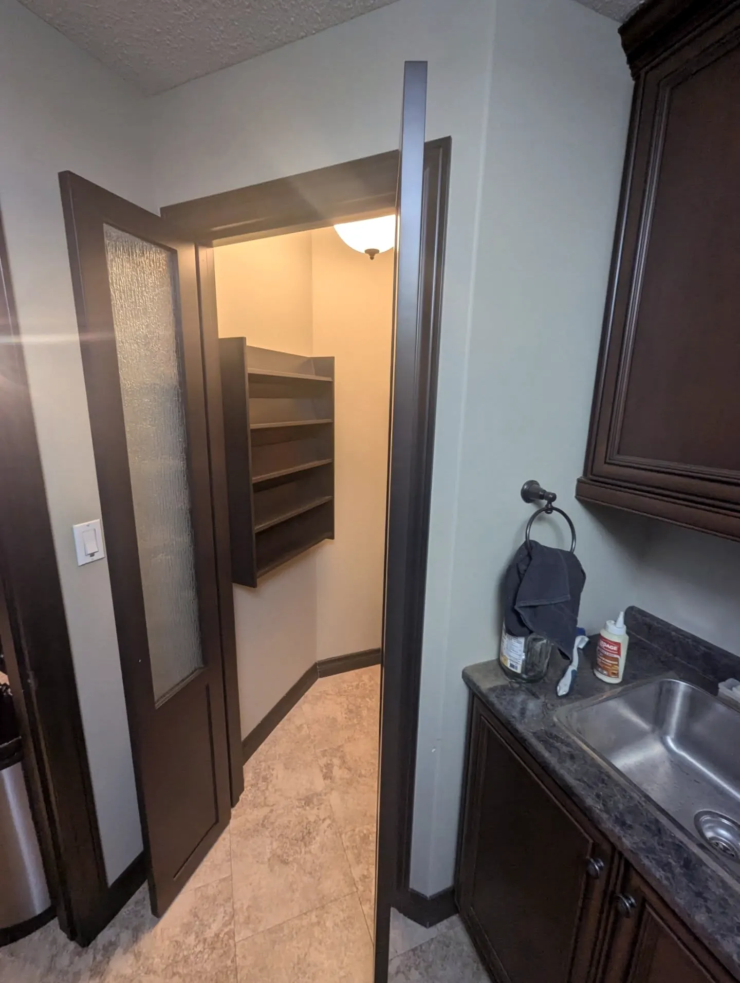 Pantry doors open into the pantry