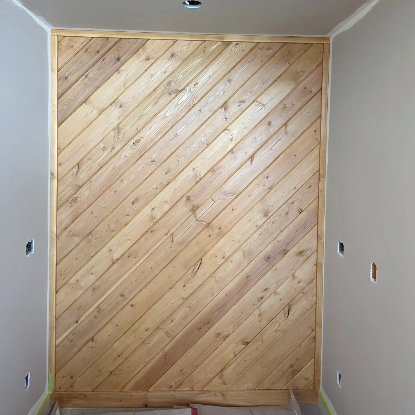 Diagonal plank feature wall