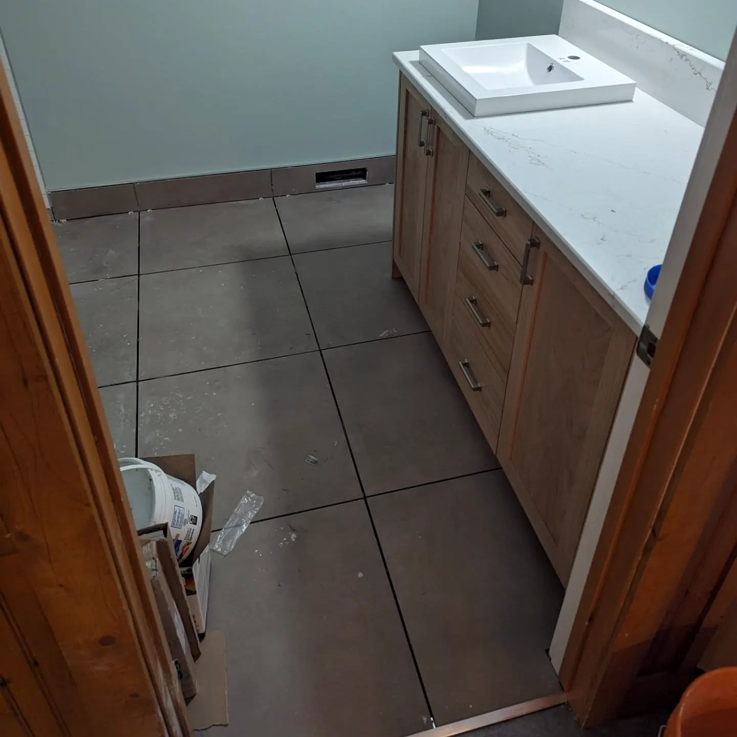 Bathroom vanity with a white top